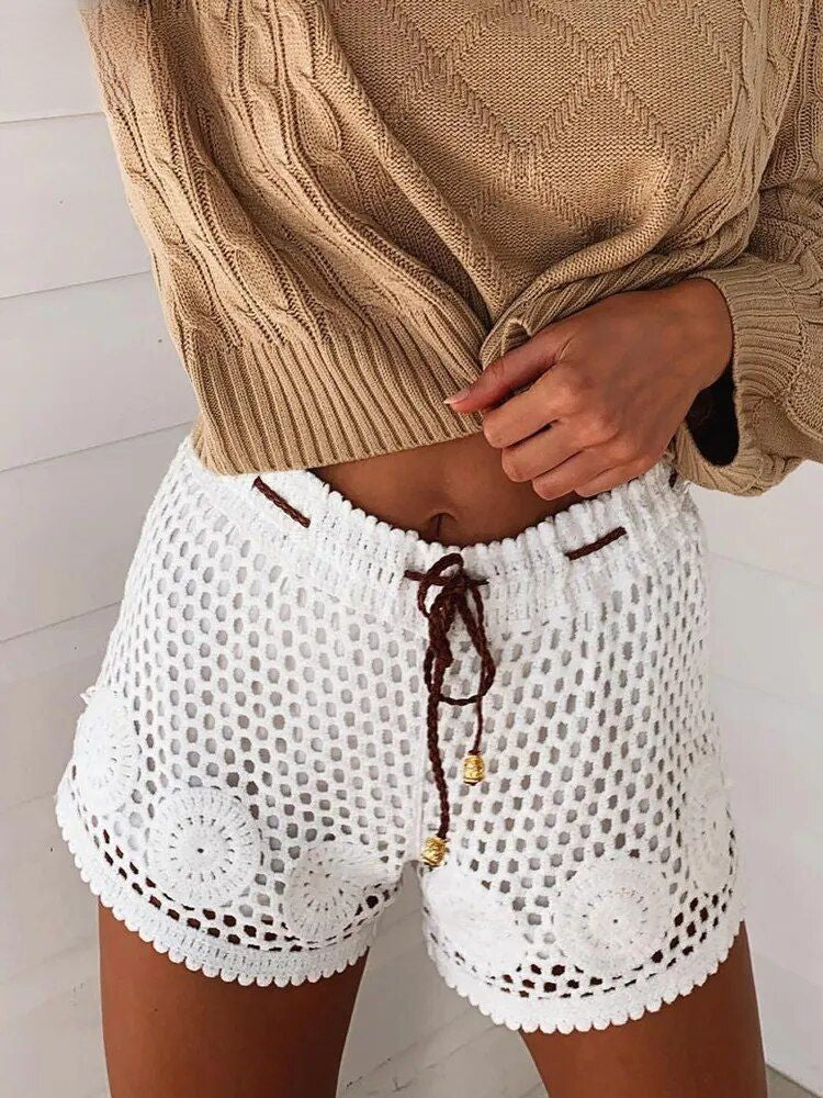 Daisy Street - Paréo de plage en maille au crochet noué sur le côté - Crème