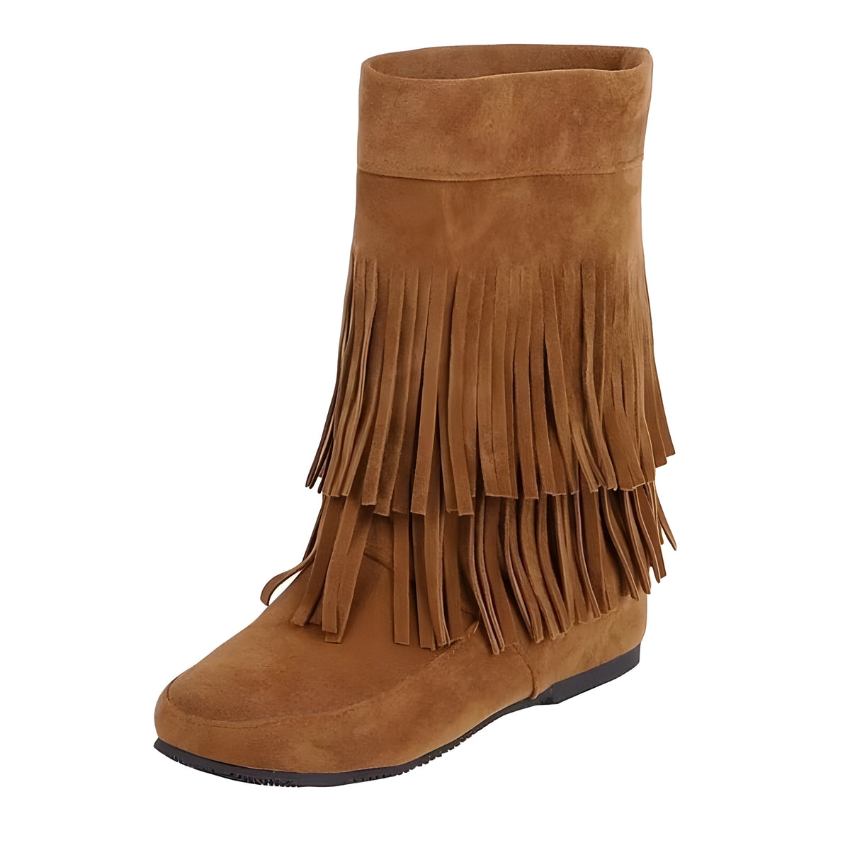 Bottes à franges camel en daim, style mocassin bohème