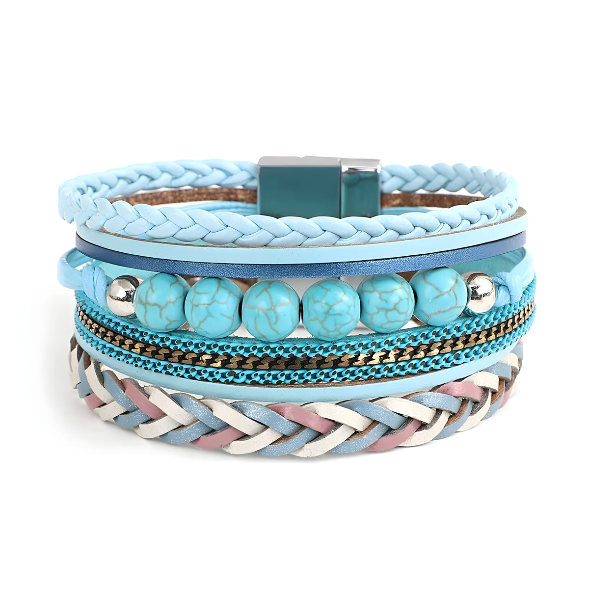 Bracelet amérindien multi-rangs perles de turquoise