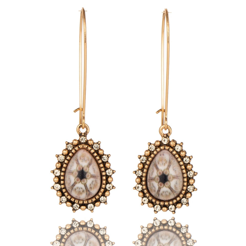 Boucles D'oreilles Pendantes Fleuries Style Hippie - Acier Inoxydable - Occasion Très Bon état (ref A169)