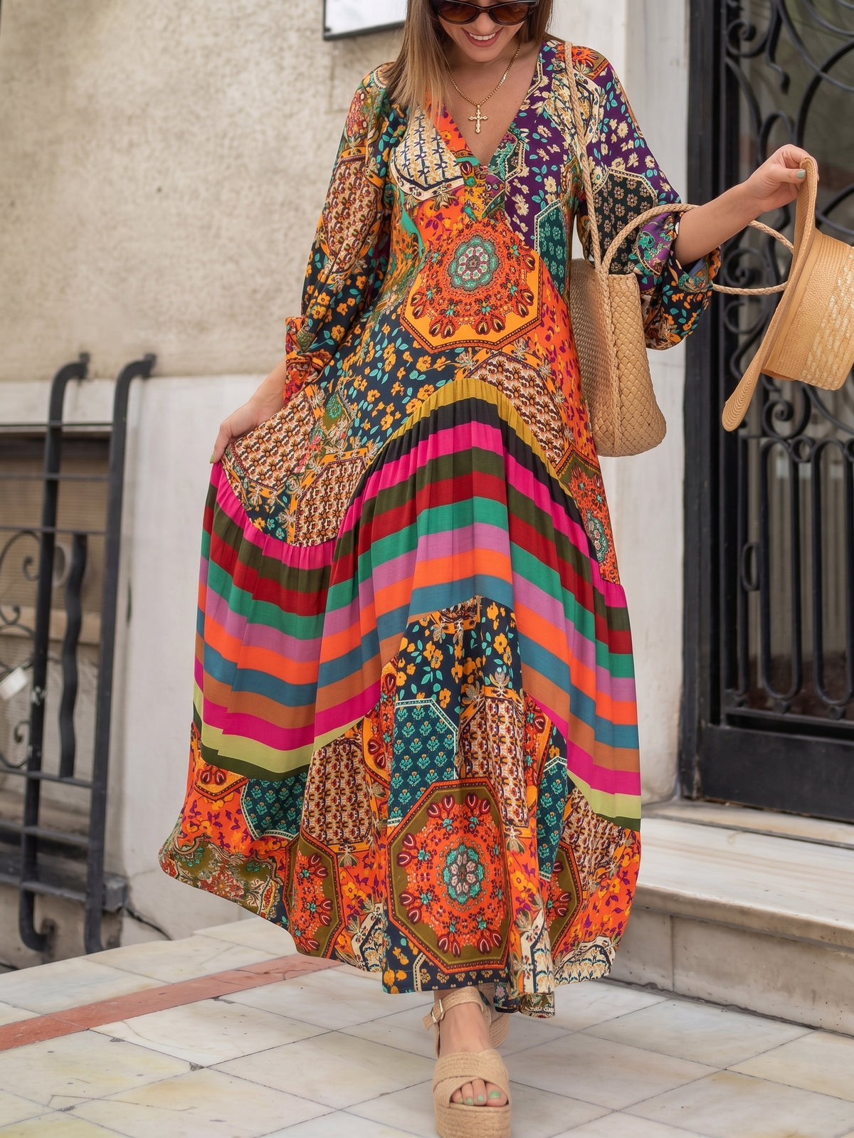 Robe longue hippie chic portee, look boheme nomade