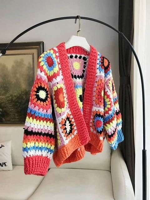 Gilet Crochet Hippie Rouge