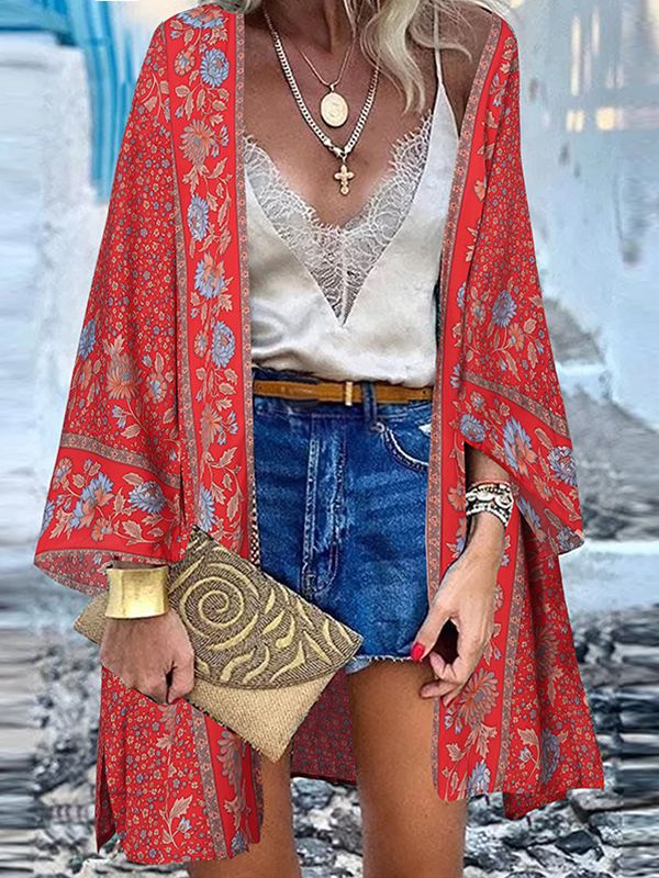 Gilet Hippie Flower Power Rouge