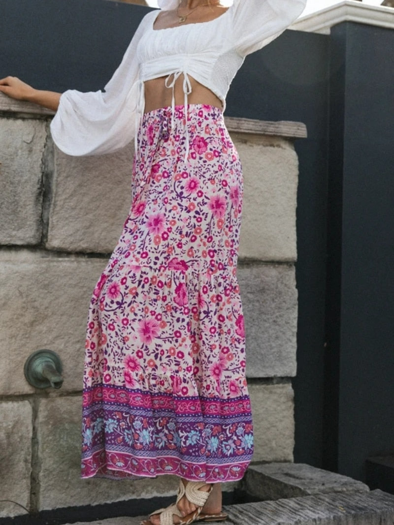 Jupe Rose Pâle Longue Hippie