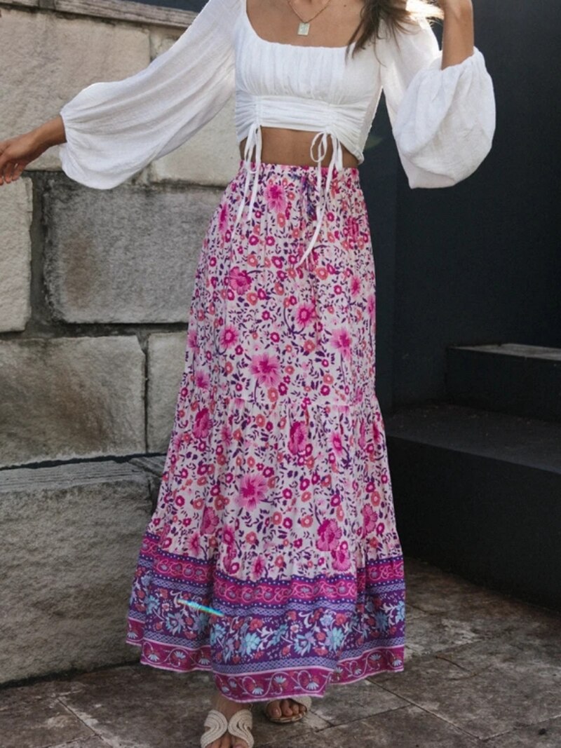 Jupe Rose Pâle Longue Hippie