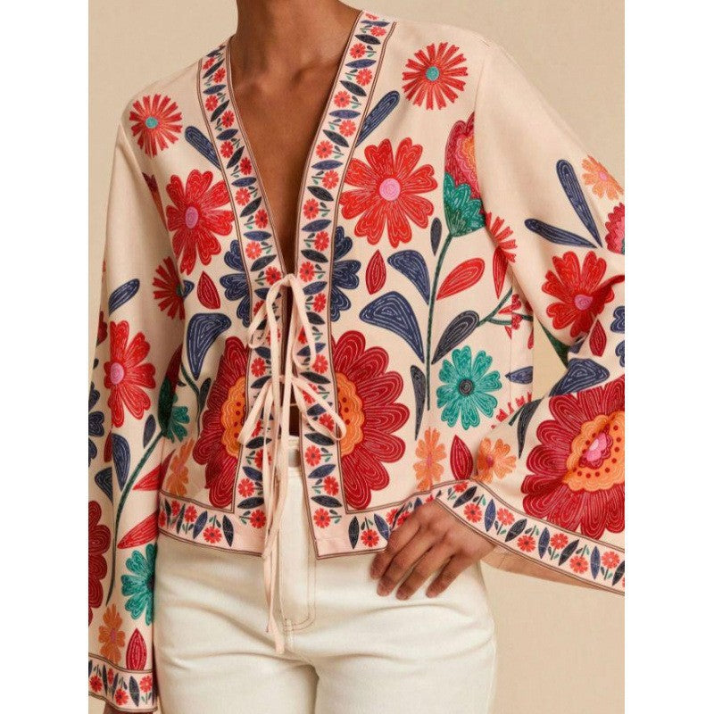 Veste Bohème Courte Fleurie