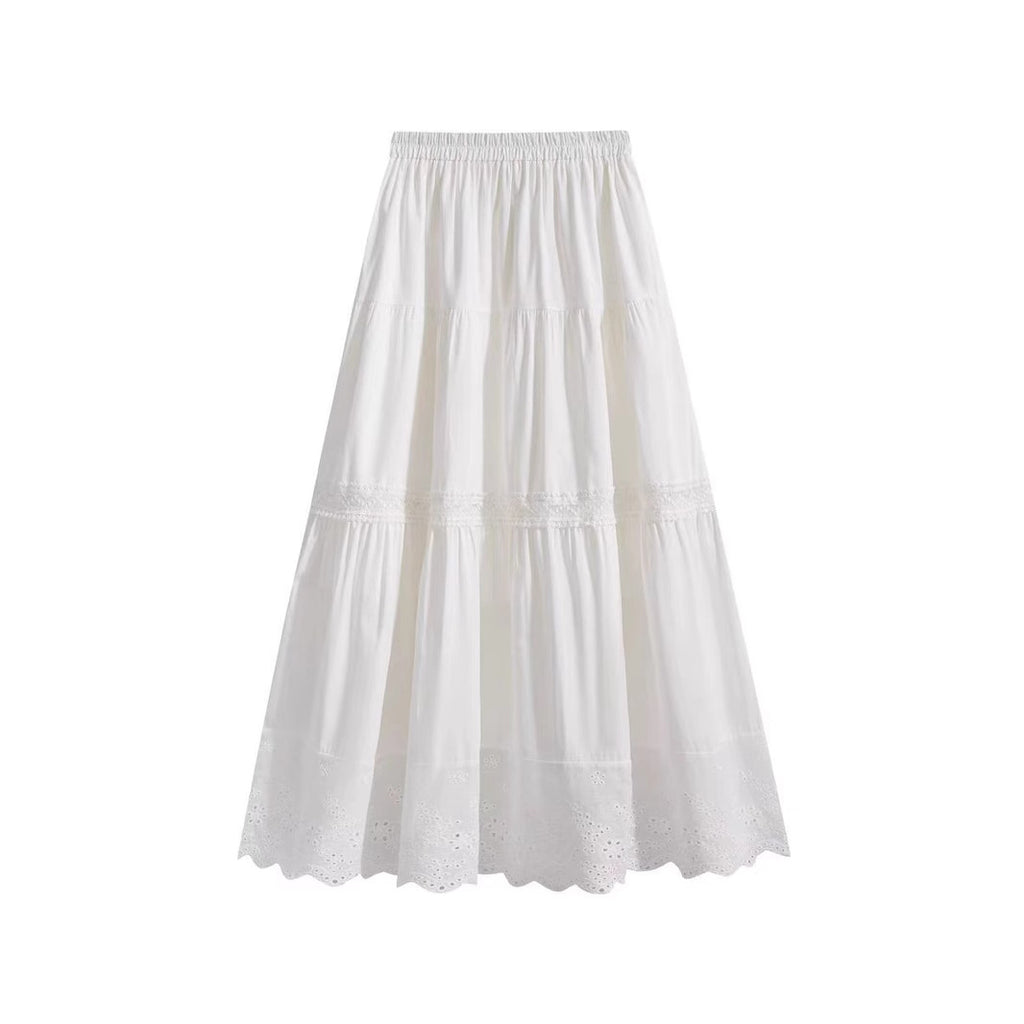 Jupe Longue Hippie Blanche à Volants Brodés