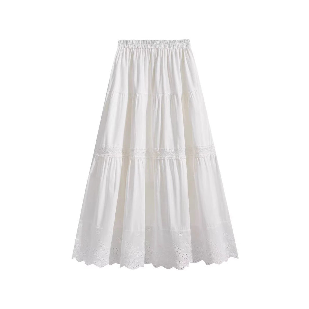 Jupe Longue Hippie Blanche à Volants Brodés