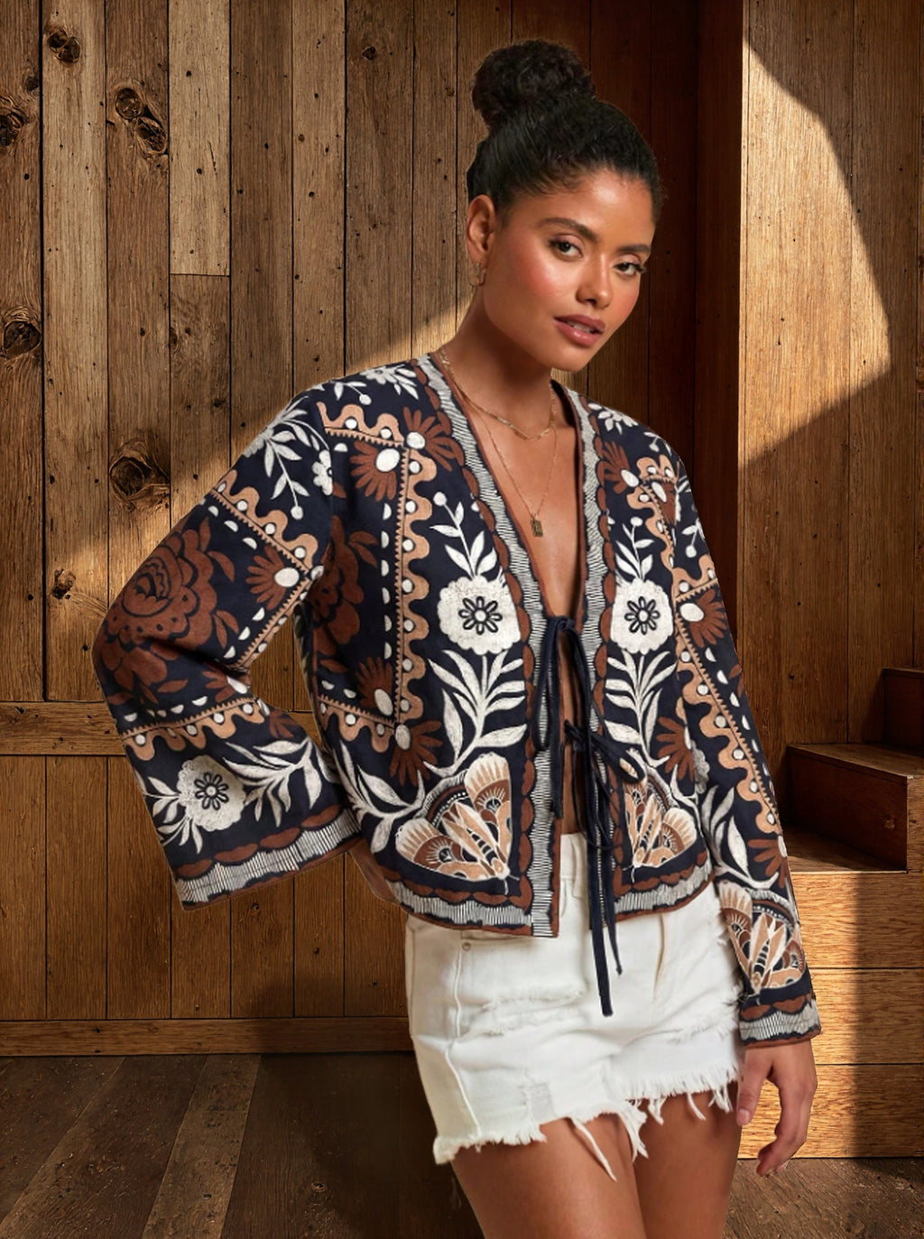Veste Bohème Courte Fleurie