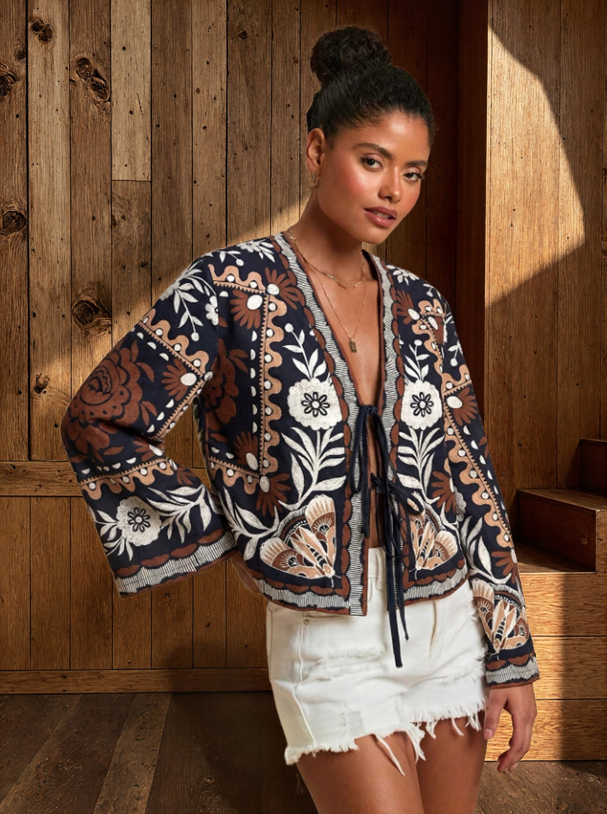 Veste Bohème Courte Fleurie