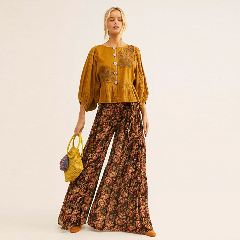 Pantalon à Fleurs Hippie Large