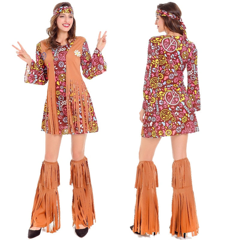 Déguisement Femme Robe Peace & Love et Franges