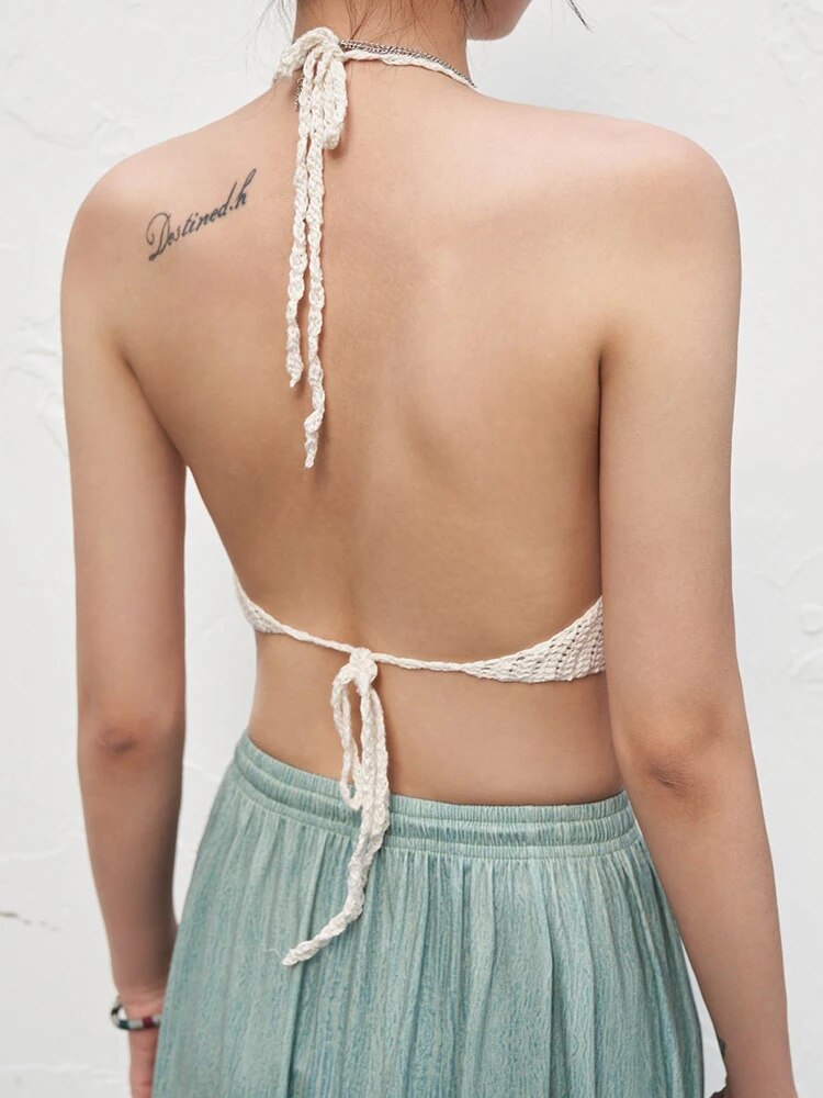Crop Top Crochet Blanc