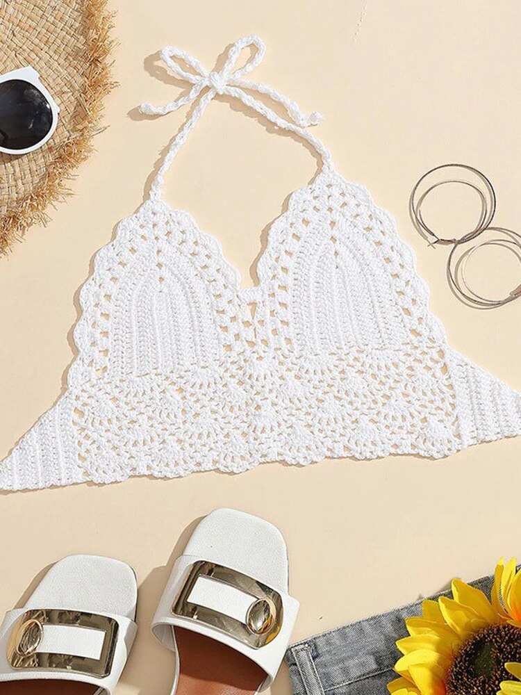 Crop Top Crochet Blanc