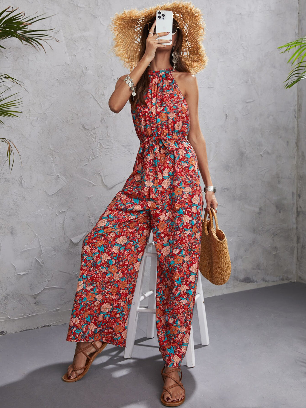 Damen-Hippie-Overall mit Blumenmuster
