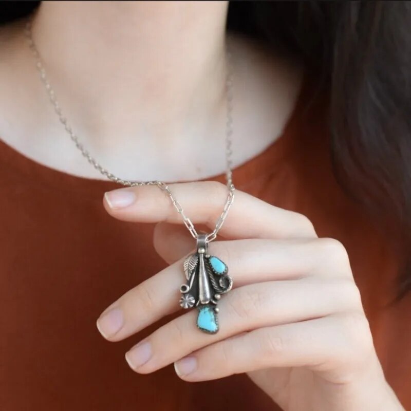 Collier Pendentif Bleu Turquoise