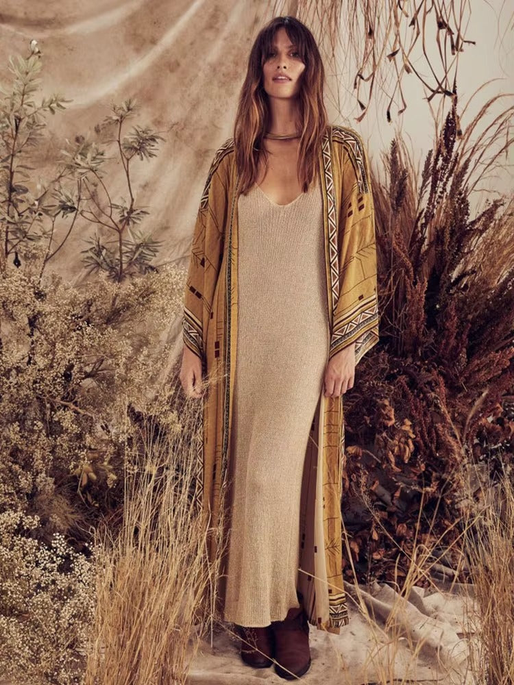 Kimono Long Hippie Imprimé Aztèque, Taille Unique