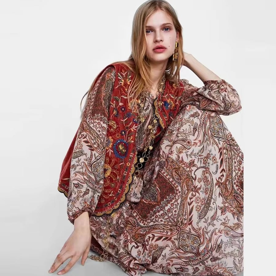 Gilet sans Manches en Velours Brodé