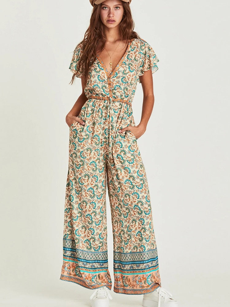 Vrouwelijke zomer hippie jumpsuit