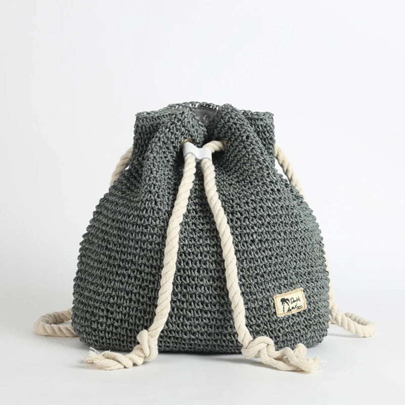 Sac à Dos Hippie en Paille Tressée, Sac Seau