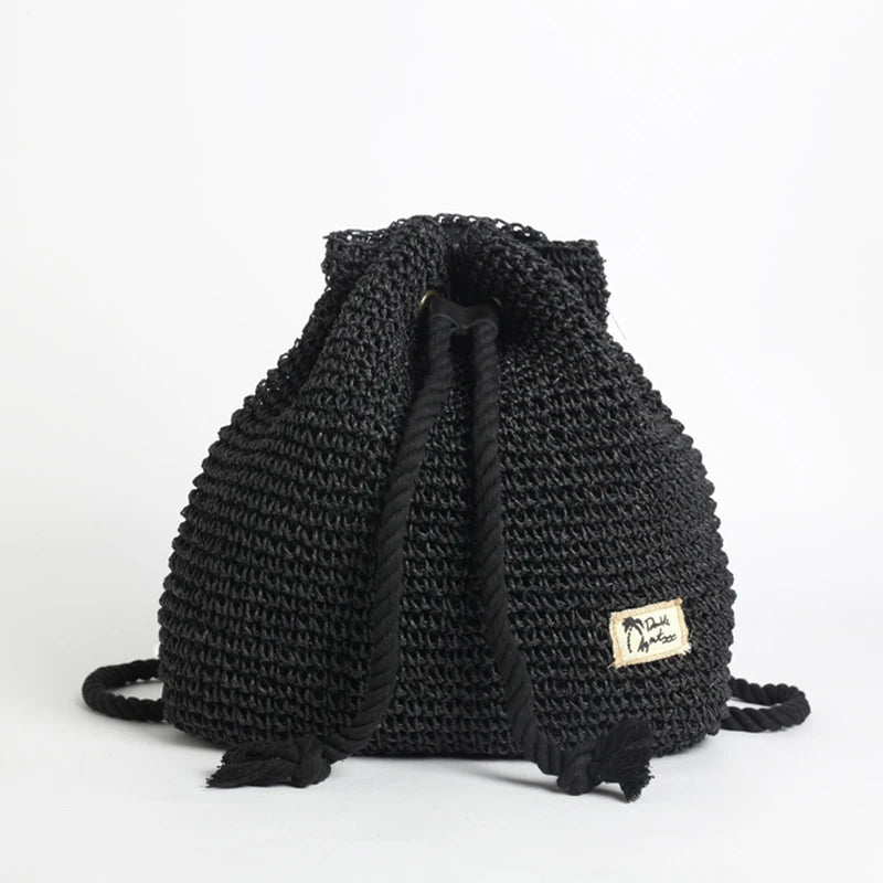 Sac à Dos Hippie en Paille Tressée, Sac Seau