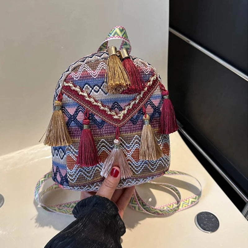 Sac à Dos Hippie Ethnique à Pompons
