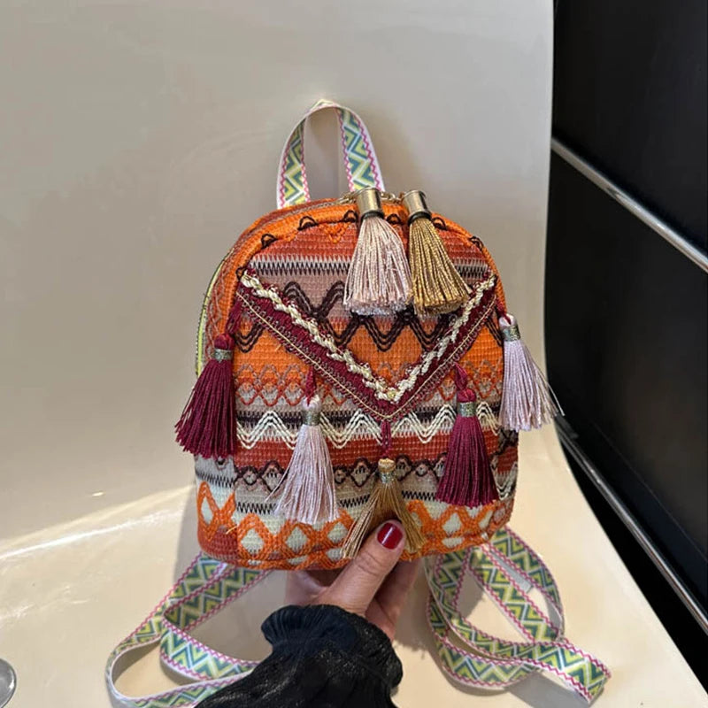 Sac à Dos Hippie Ethnique à Pompons