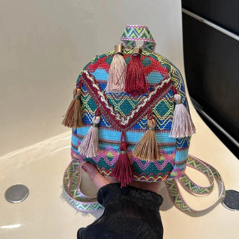 Sac à Dos Hippie Ethnique à Pompons