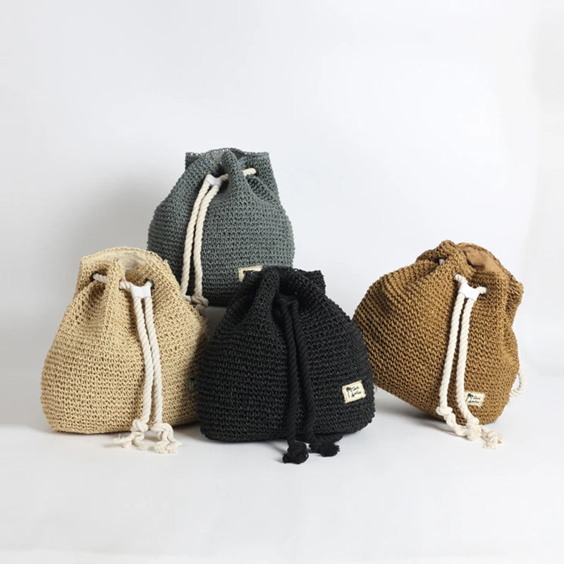 Sac à Dos Hippie en Paille Tressée, Sac Seau