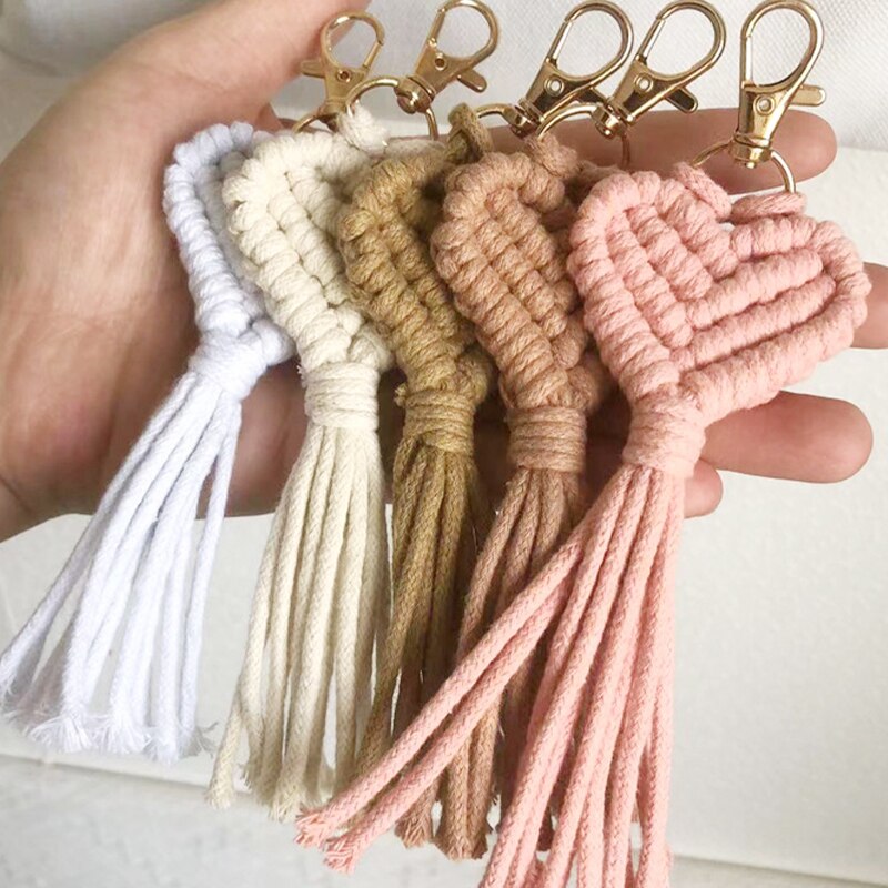 Porte-clés Macramé Cœur en Coton