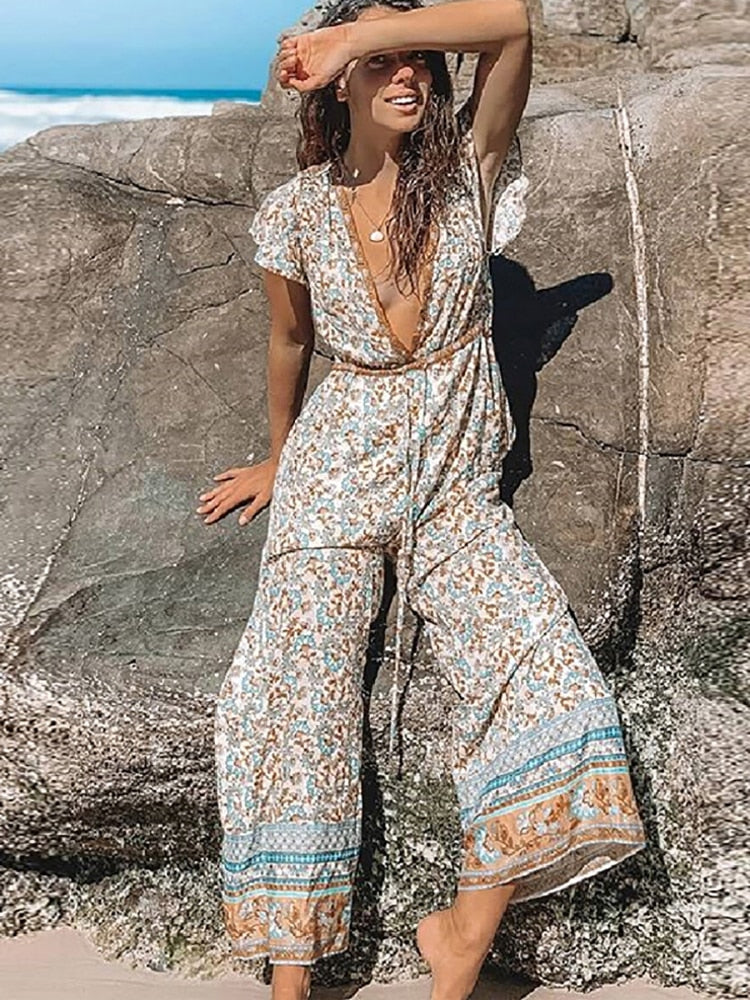 Vrouwelijke zomer hippie jumpsuit