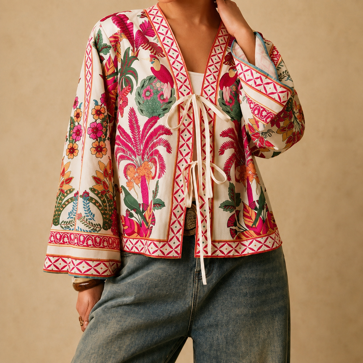 Veste Bohème Courte Fleurie