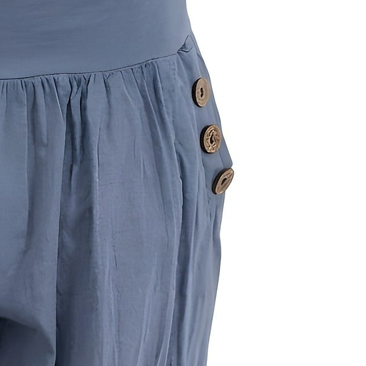 Sarouel court femme, boutons noix de coco et fronces, détail matière Image