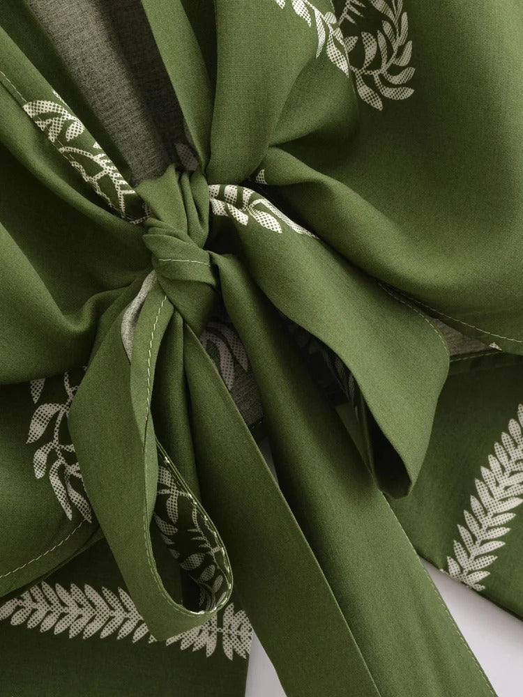 Kimono Court à Nouer Imprimé Végétal