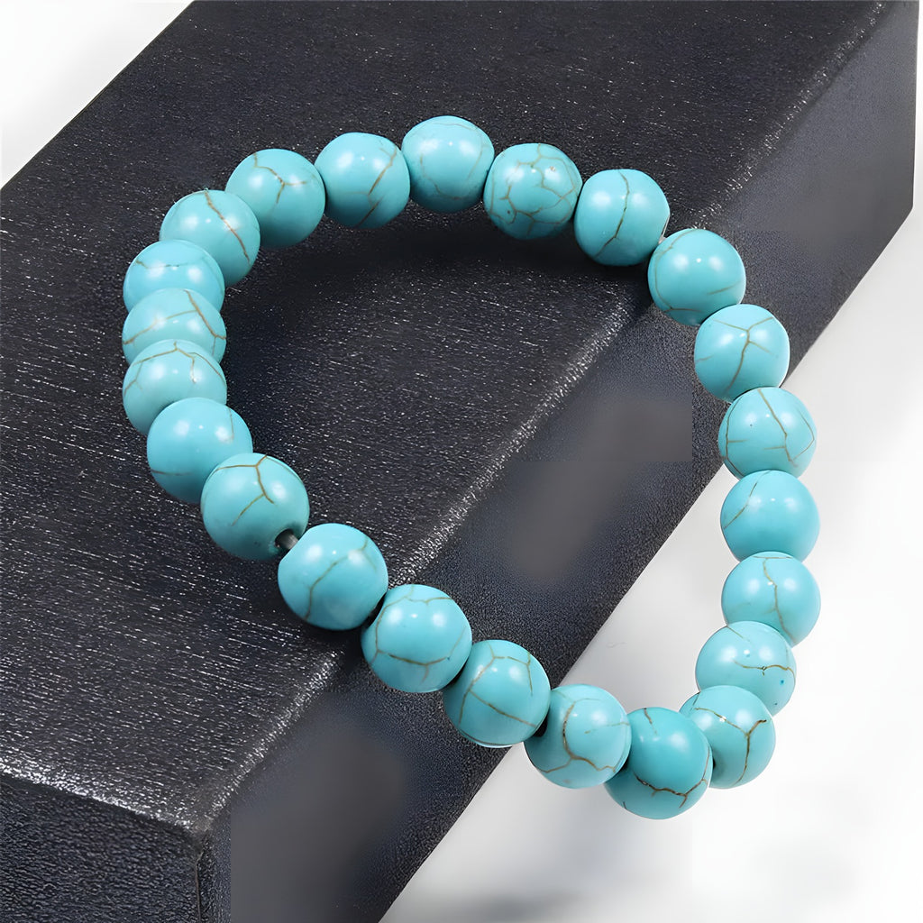 Bracelet pierre turquoise, perles naturelles, gros plan