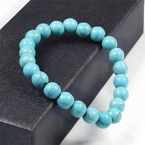 Bracelet pierre turquoise, perles naturelles, gros plan