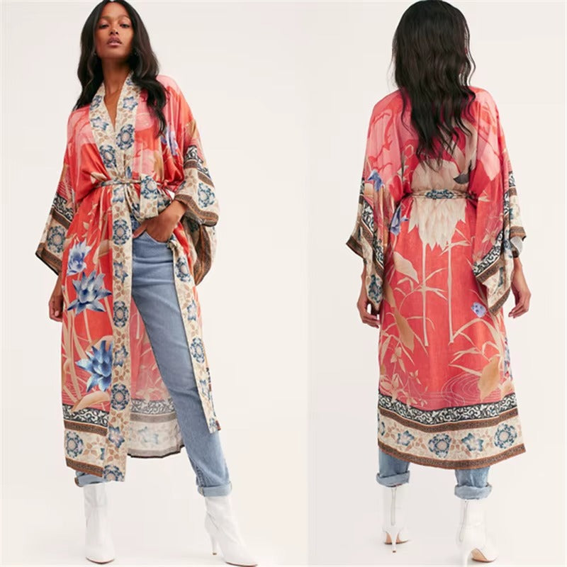 Kimono Long Bohème Imprimé Floral "Ethereal"