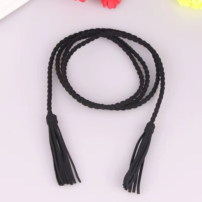 Ceinture Fine en Cuir Tressé