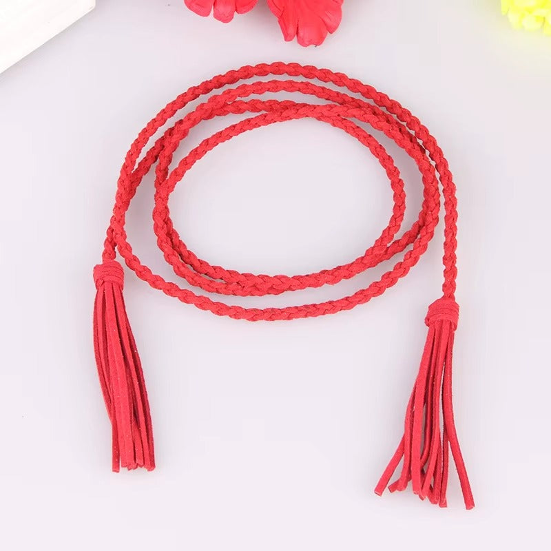 Ceinture Fine en Cuir Tressé