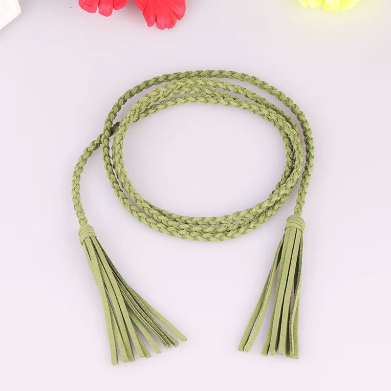 Ceinture Fine en Cuir Tressé