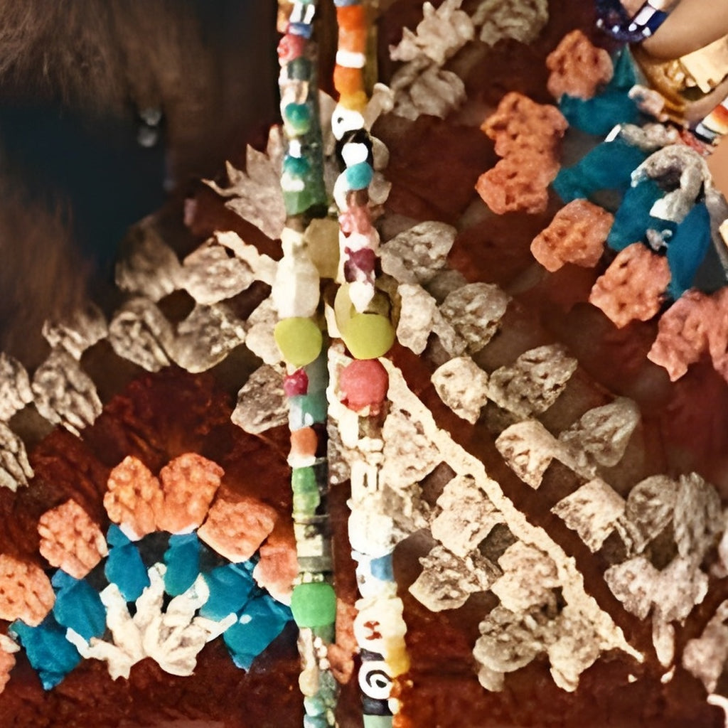 Gros plan des carrés au crochet granny squares fleuris sur fond terracotta