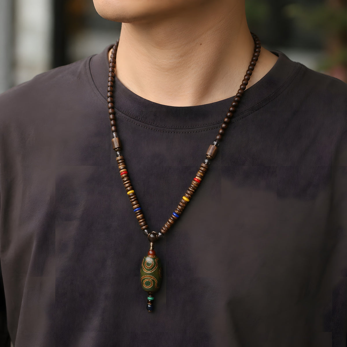 Collier Hippie Homme Sautoir en Bois · Âme Nomade