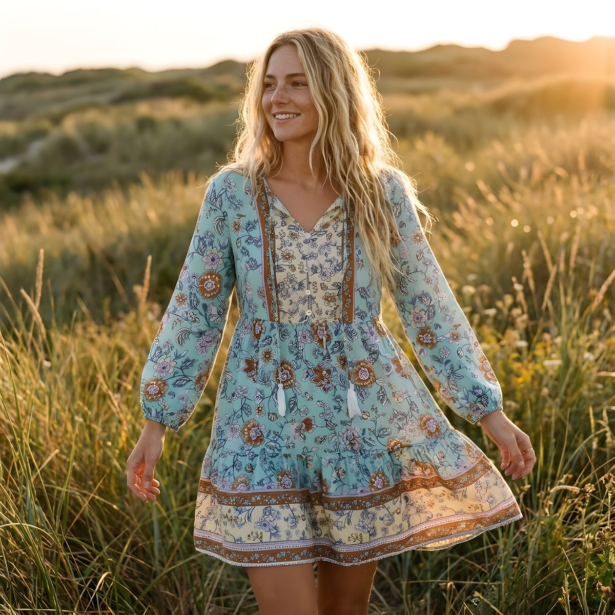 Tenue Hippie Femme Année 1960 · Robe Fleurie Col V