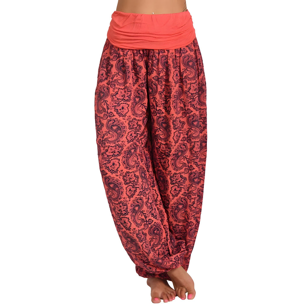 Sarouel rouge à motif cachemire vu de face