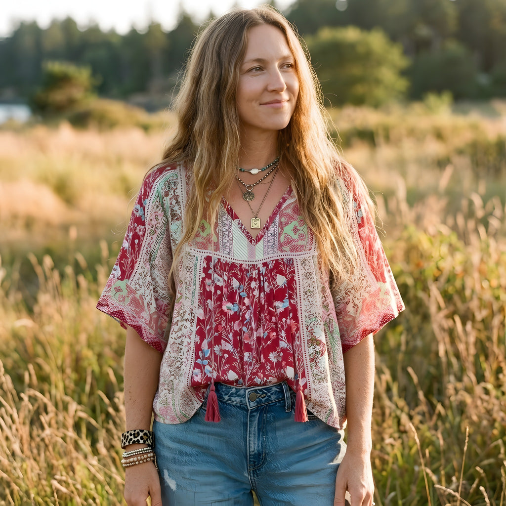 Blouse Hippie Fleurie en Dentelle Crochet