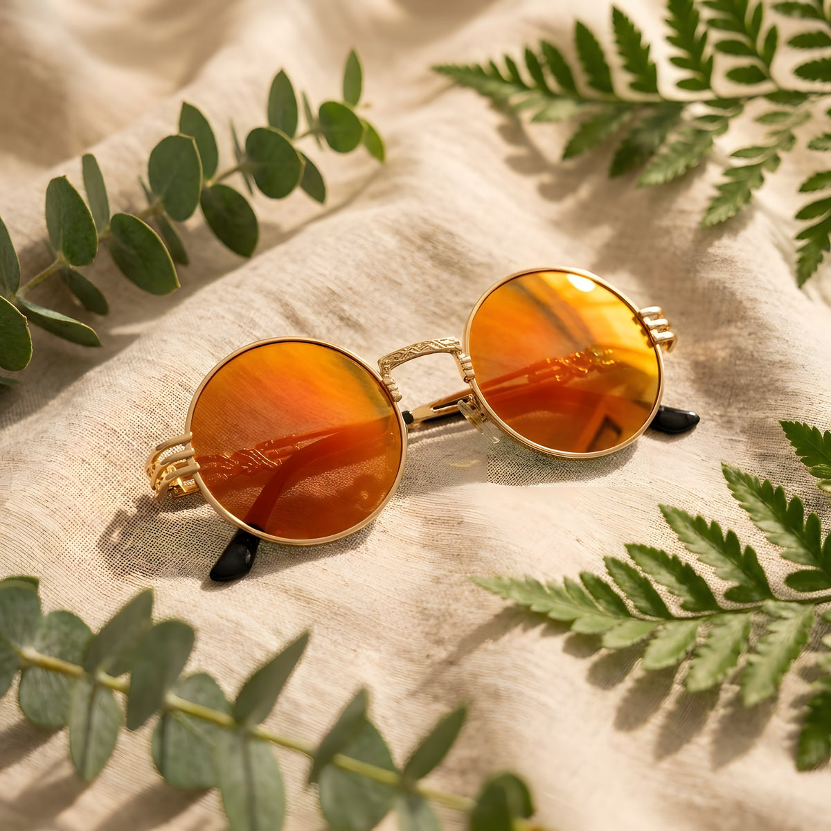 Lunette de Soleil Ronde Hippie Vintage · Verres Orange