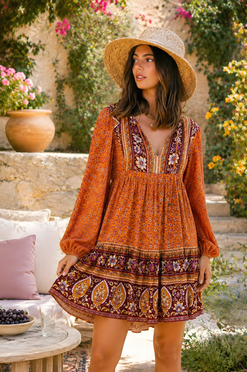 Robe Hippie Année 70 Fleurie · Manches Bouffantes