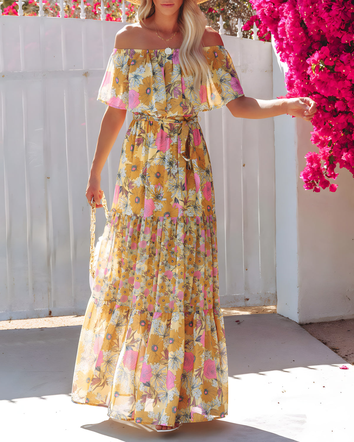 Robe Longue Fleurie Hippie · Épaules Dénudées