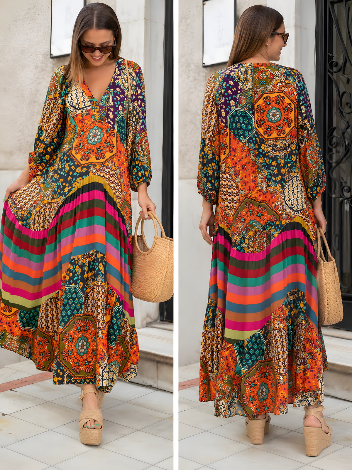 Robe Longue Hippie Chic · Patchwork Multicolore