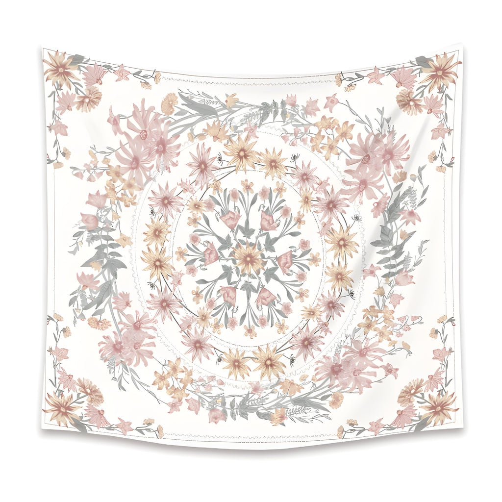 Tenture murale hippie mandala fleuri coloris blush